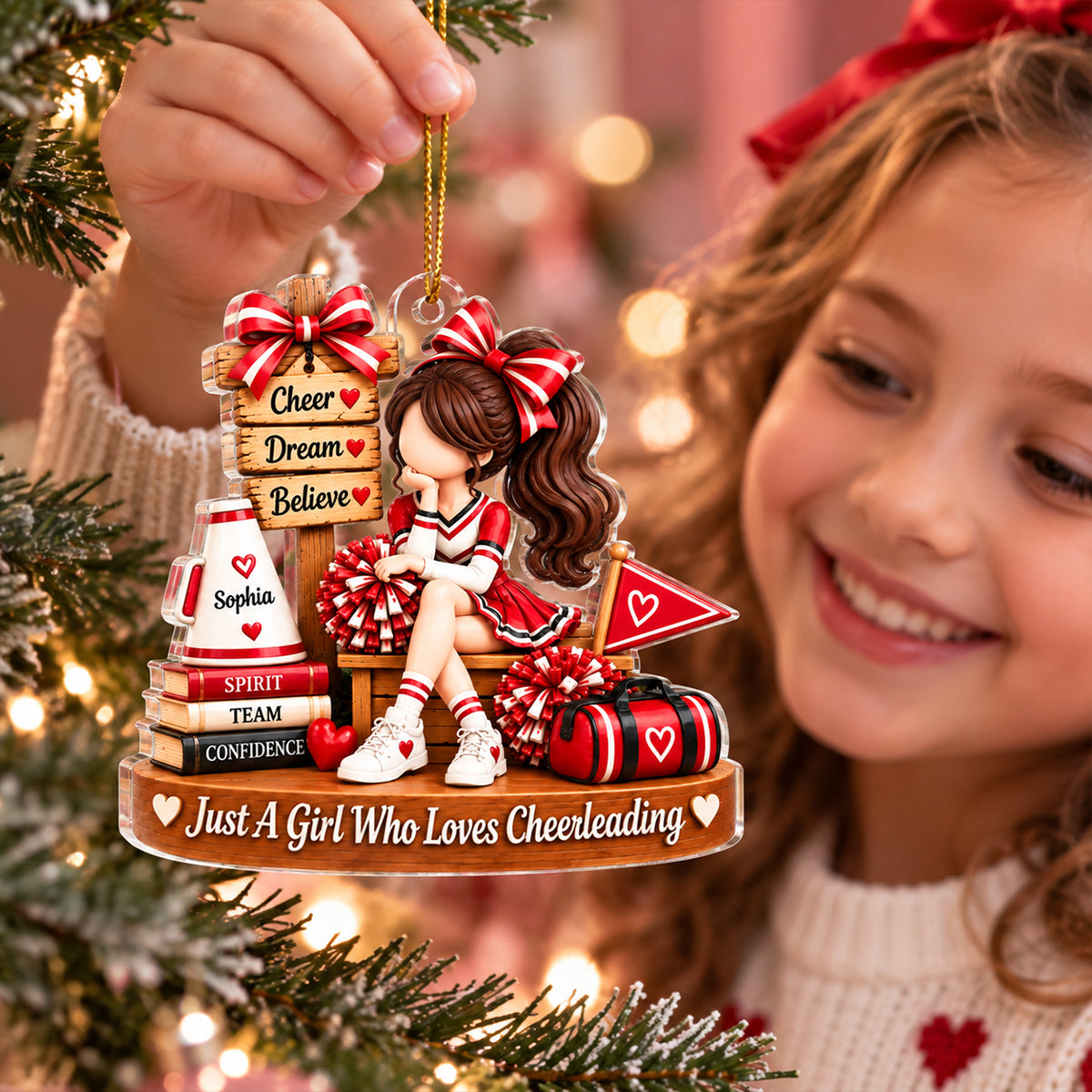 Just a Girl Who Loves Cheerleading - Personalized Acrylic Ornament - Christmas Gift for Daughter, Granddaughter