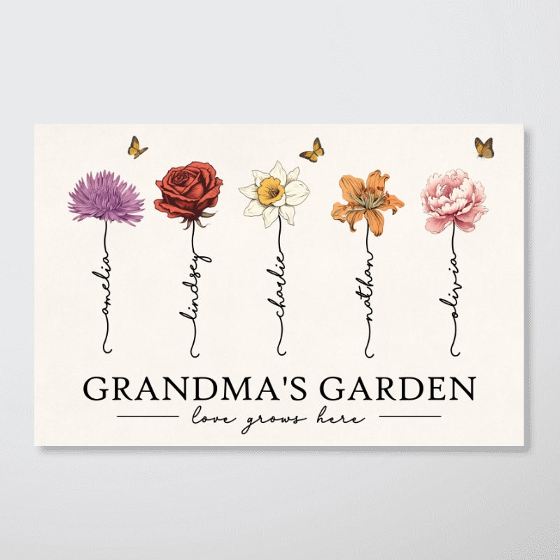 Grandma‘s Garden Love Grows Here Beautiful Birth Month Flowers - Personalized Poster