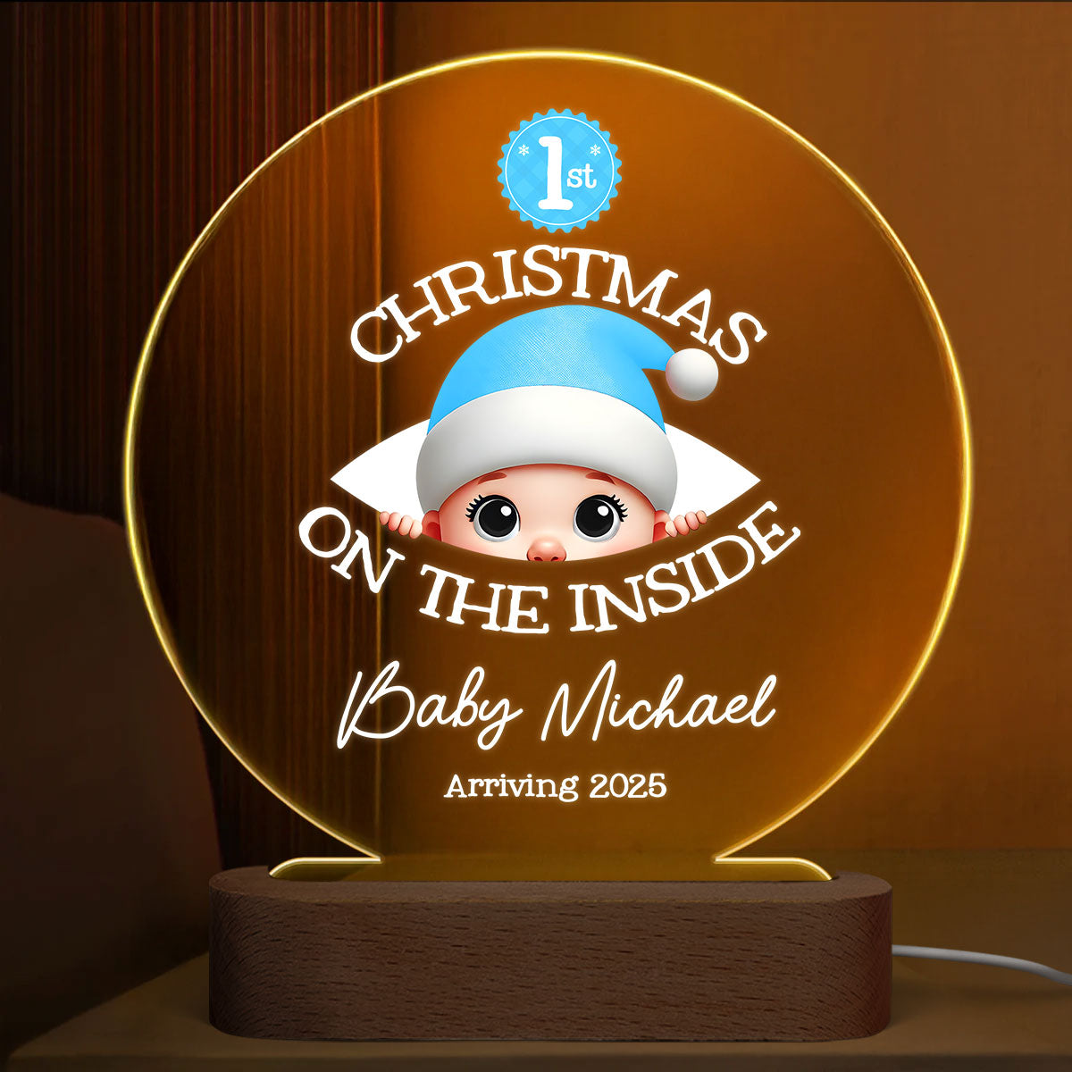 Personalized Baby's First Christmas On the Inside Acrylic LED Night Light, Custom Pregnancy Reveal LED, Expecting Parents