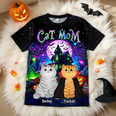 Cat Mom Halloween Dreamscape Background Personalized Shirt, Purrfect Costume for Cat Lover