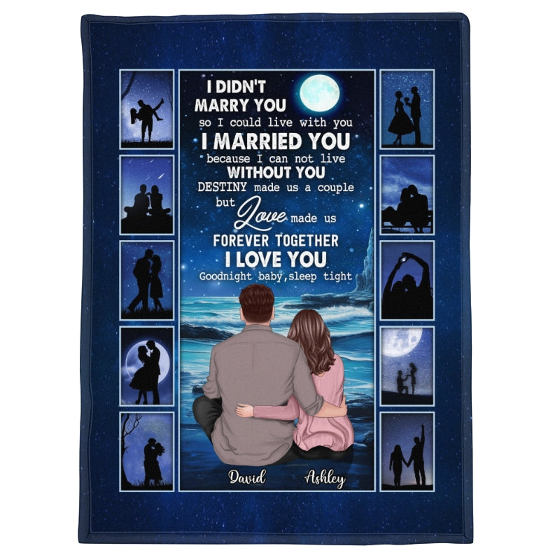 Good Night Sleep Tight Couple Back View Sitting Under Night Sky Personalized Fleece Blanket