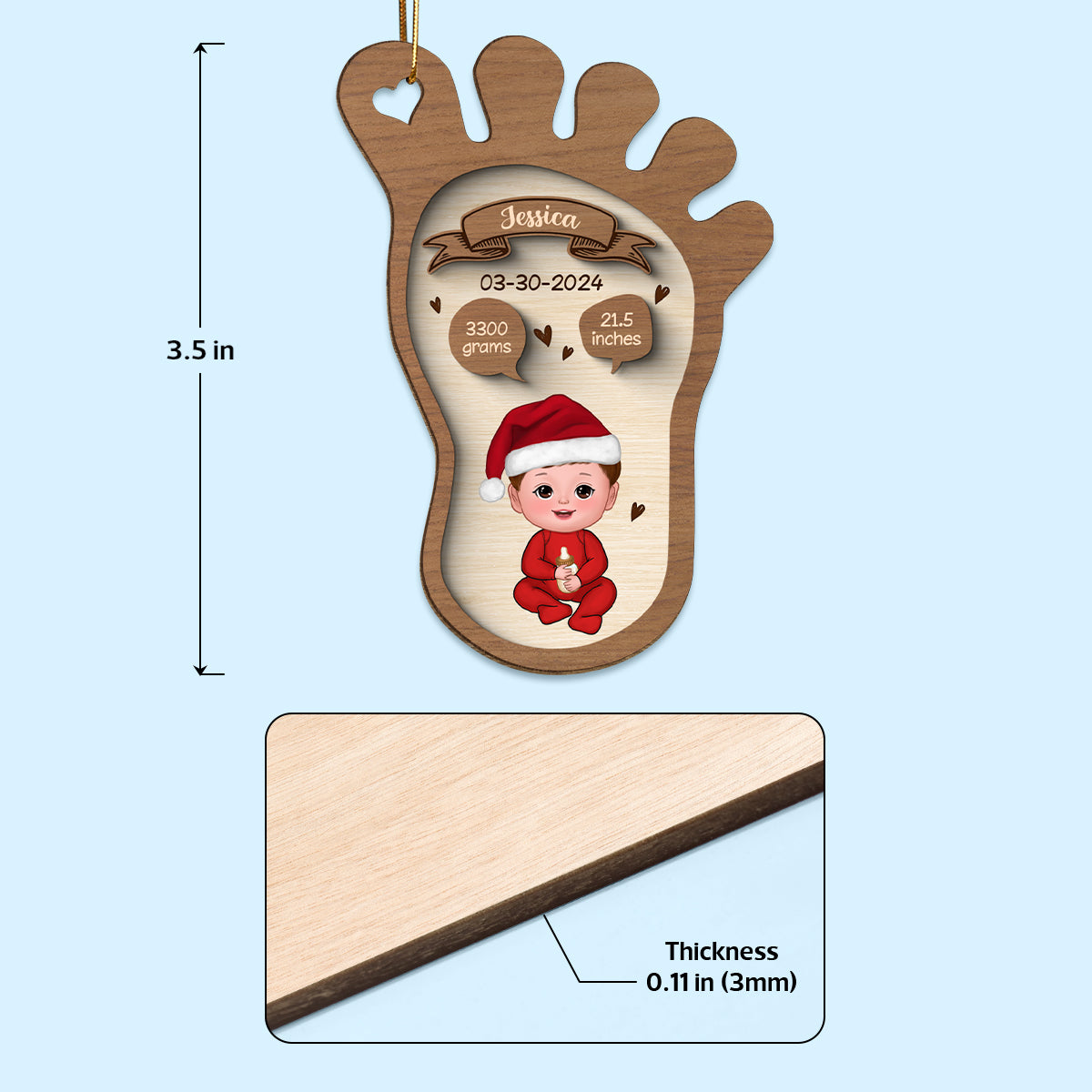 Footprint Baby Birth Christmas Personalized Wooden Ornament