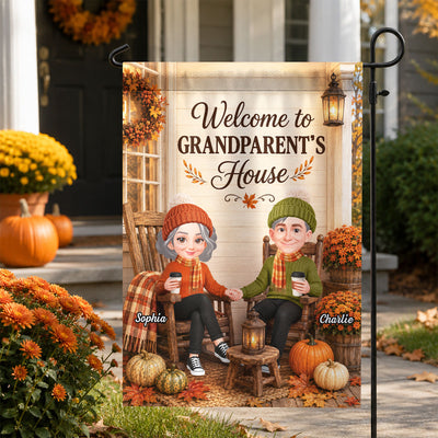 Cozy Season Grandparent's House - Personalized Garden Flag - Fall Season Decor Gift, Gift For Grandma Grandpa