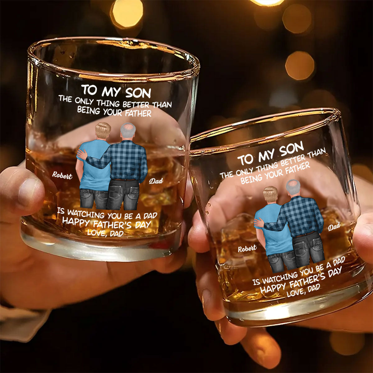 To My Son From Mom Dad Happy Father's Day Personalized Whiskey Glass| Heartfelt Father's Day Gift For Son