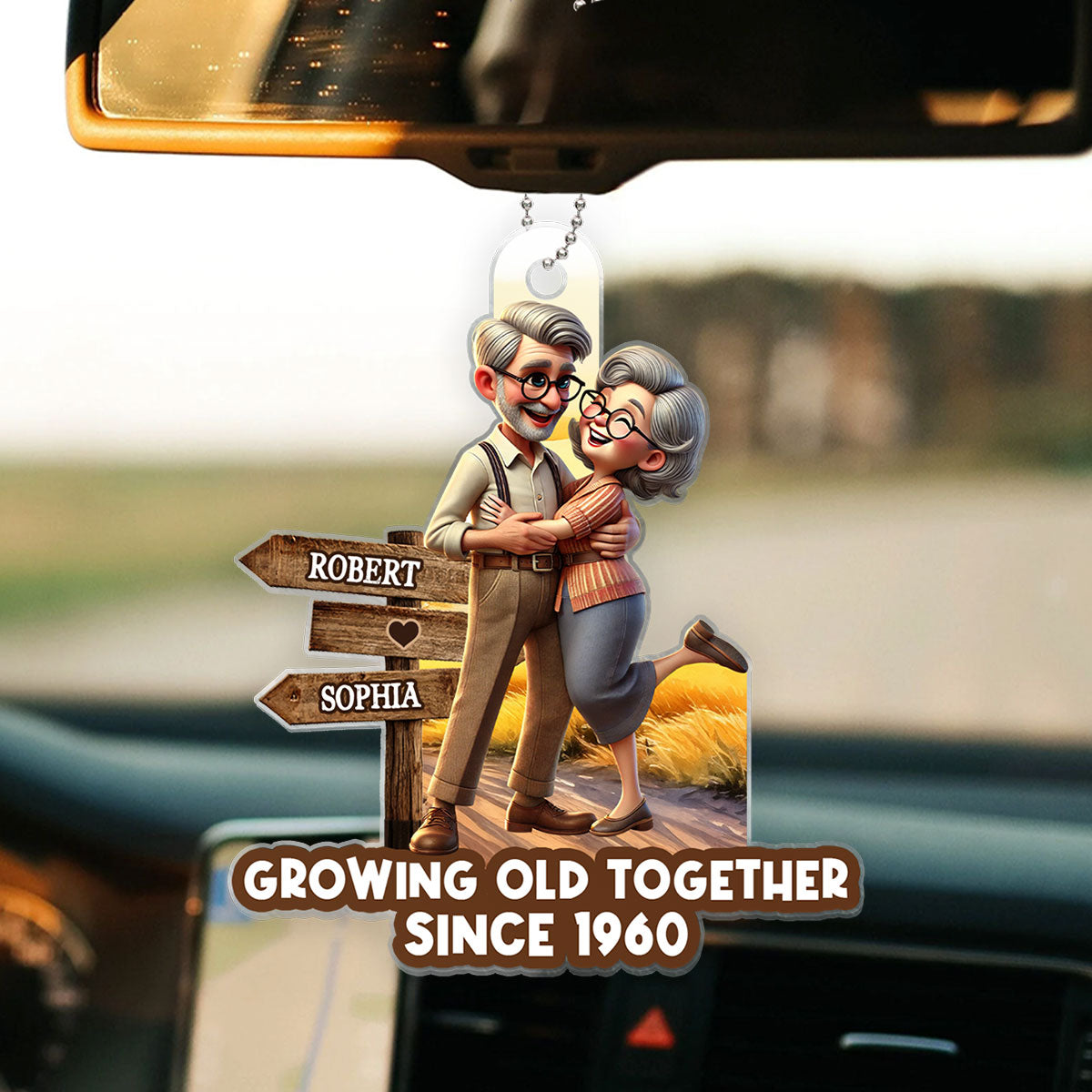 Growing Old Together Personalized Car Hanger Ornament, Anniversary  For Him, For Her, Husband, Wife