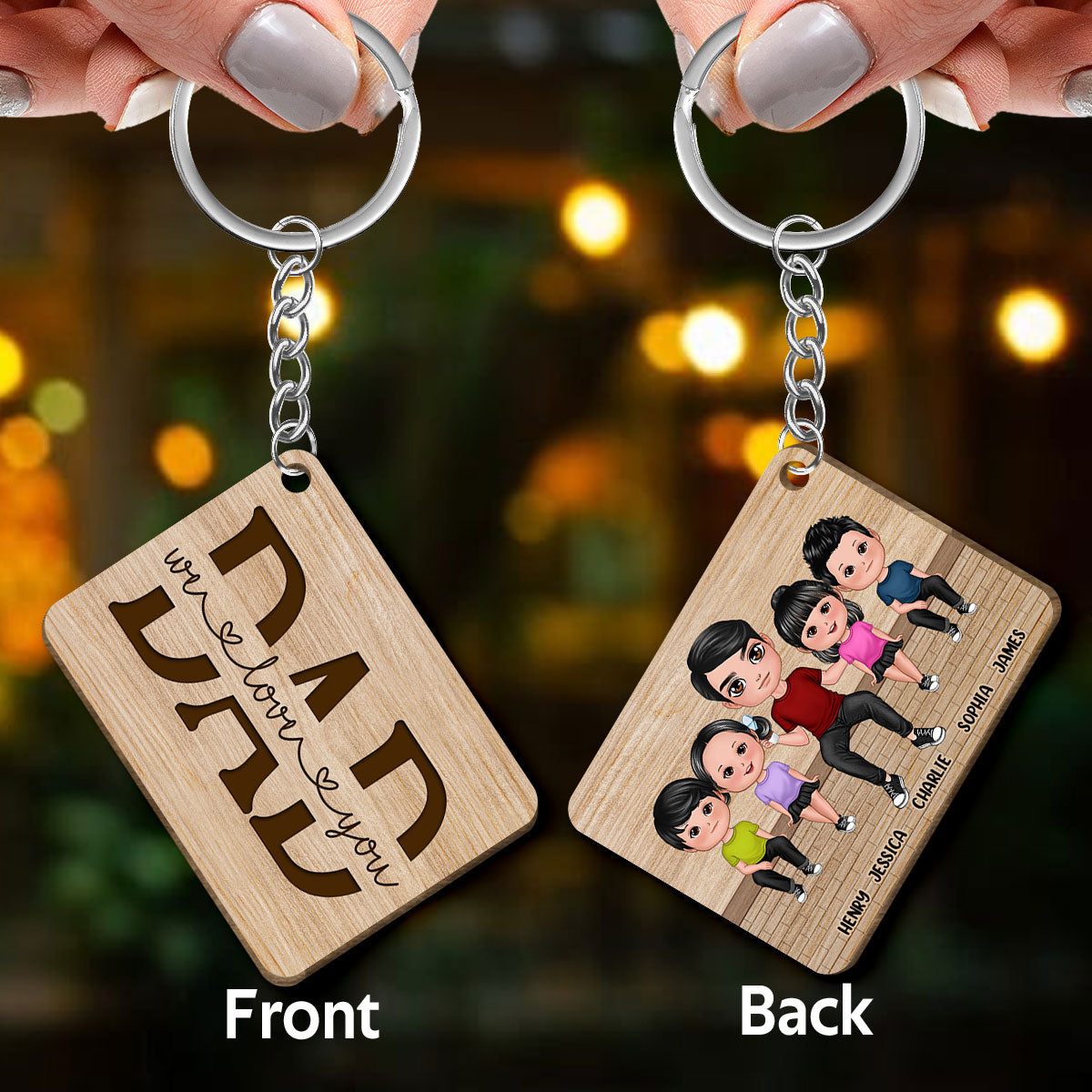 Best Dad Ever Doll Man & Kids Sitting On Wall Personalized Wooden Keychain