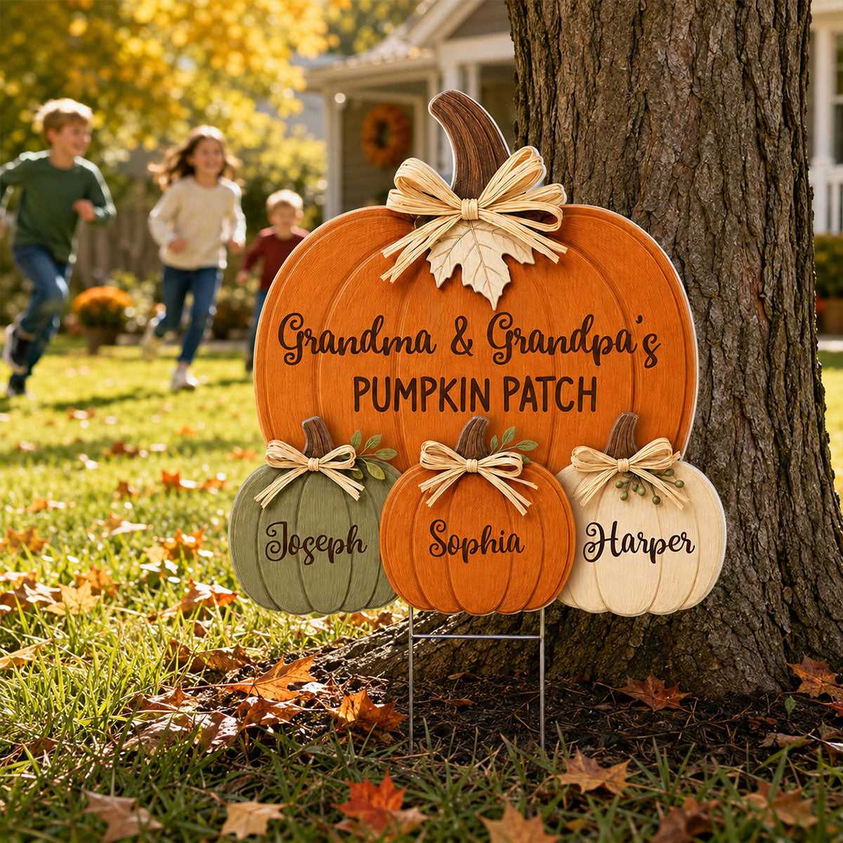Cozy Rustic Fall Vibe Grandpa Grandma's Pumpkin Patch - Personalized Corrugated Plastic Yard Sign - Fall Decor For Grandparents (Up to 20 Grandkids)