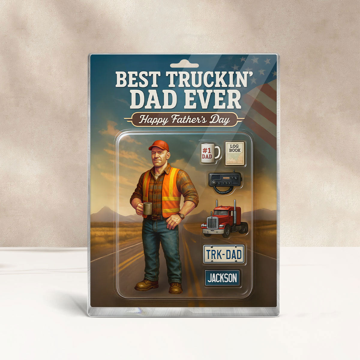 Best Truckin' Dad Ever Custom Action Figure Personalized Acrylic Block Plaque, Father's Day Gift for Trucker Dads