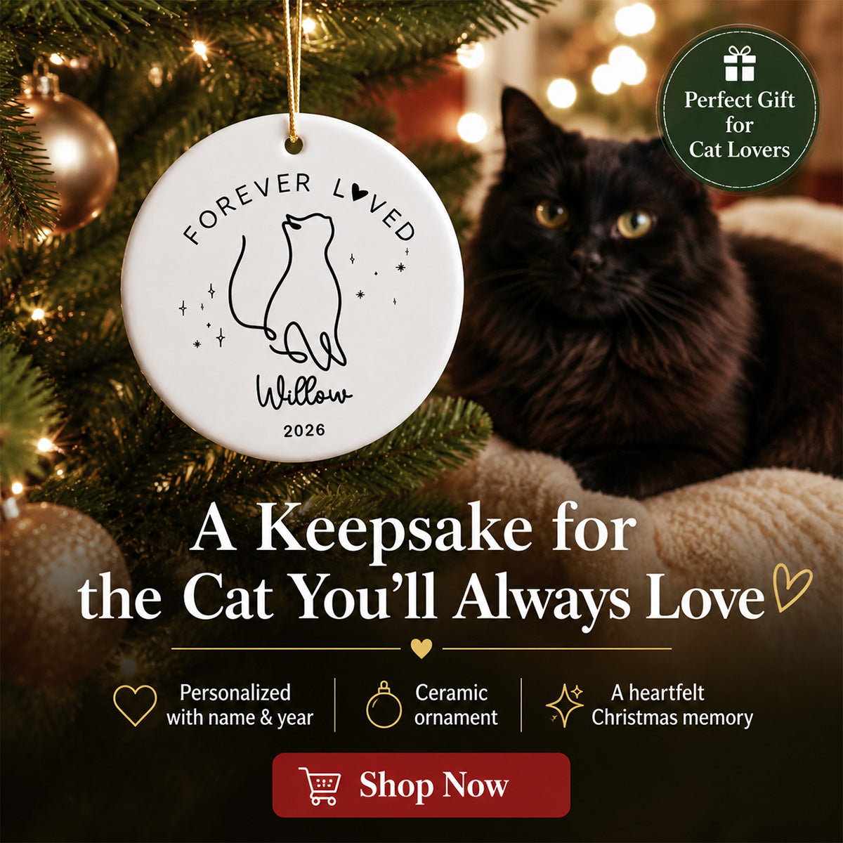 Cat Memorial - Personalized Ceramic Ornament - Cat Loss Gift Cat Memorial Gift Cat Sympathy Gift