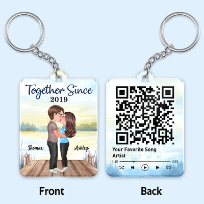 Doll Couple Kissing Lake Favorite Song Scannable QR Code Personalized Acrylic Keychain