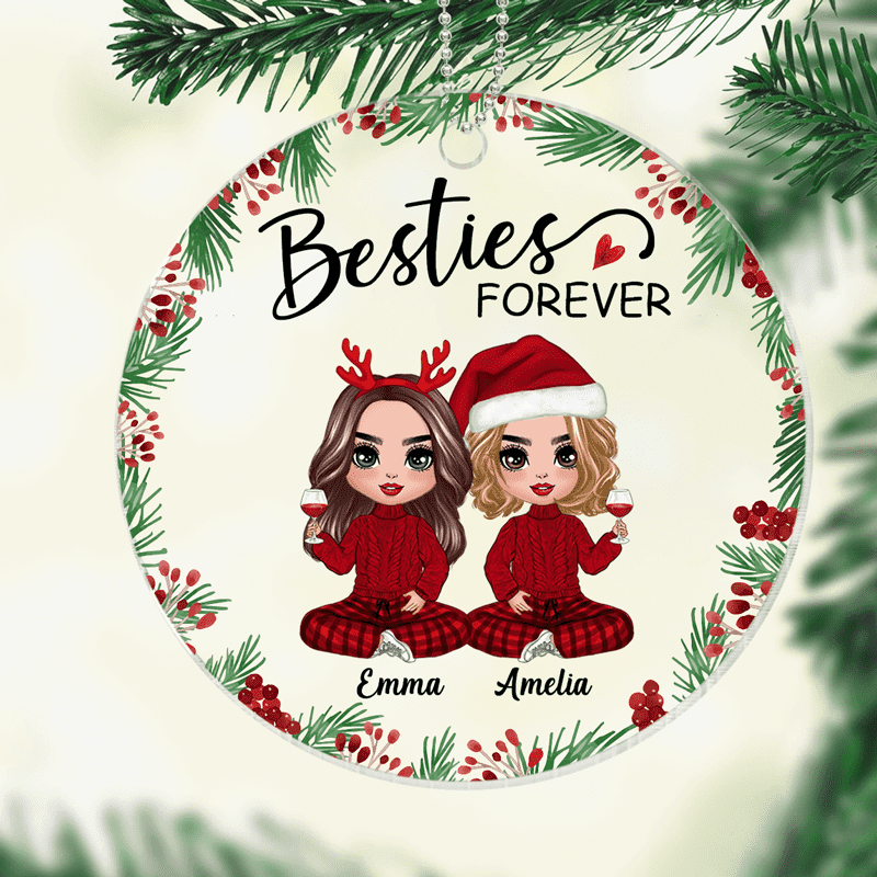 Holly Branch Besties Sisters Checkered Pants Personalized Acrylic Ornament