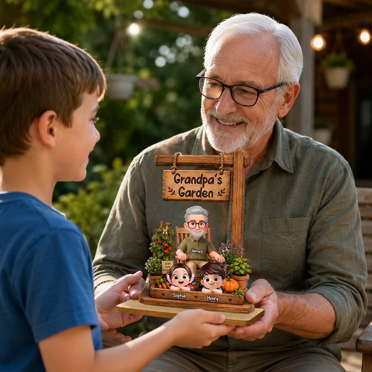 Grandpa's Garden - Personalized 2-Layered Wooden Plaque - Father's Day Gift for Dad, Husband