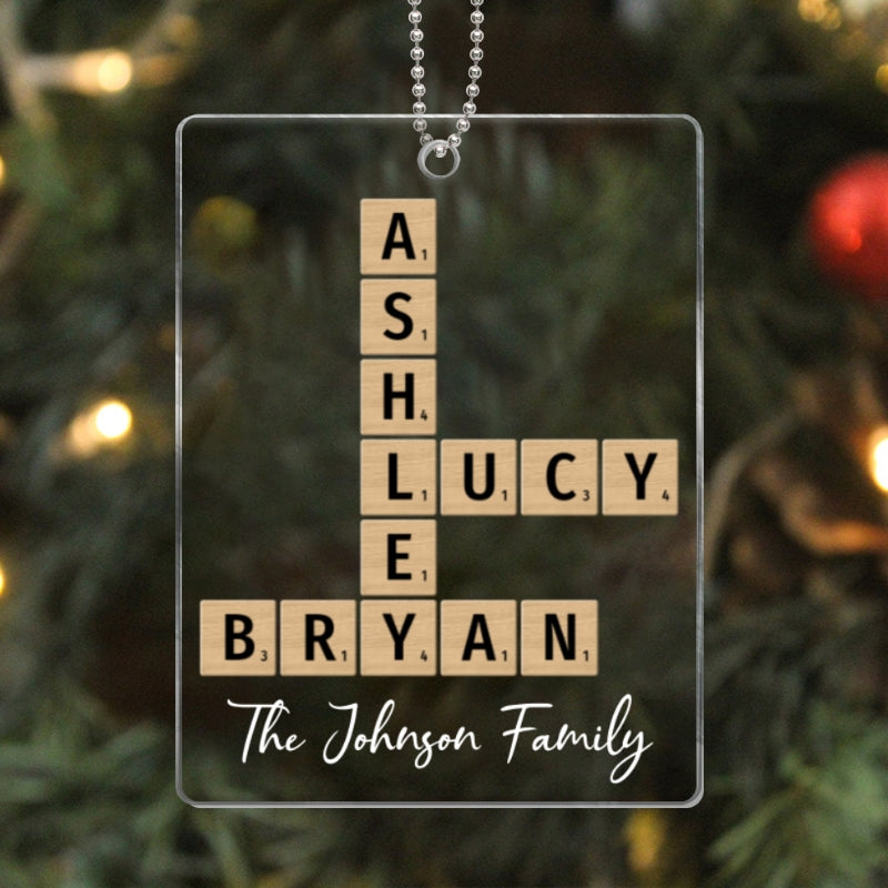 Family Christmas Decor Crossword Puzzle Art Personalized Acrylic Ornament