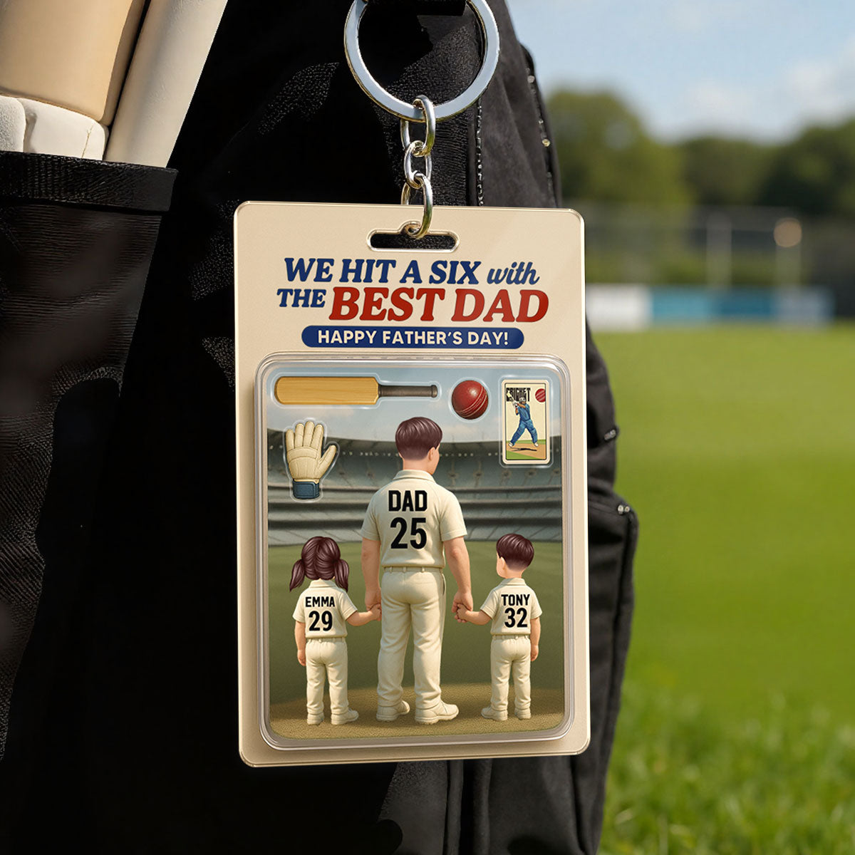 Hit A Six With The Best Dad Cricket Dad Personalized Acrylic Keychain, Father's Day Gift For Husband, Dad