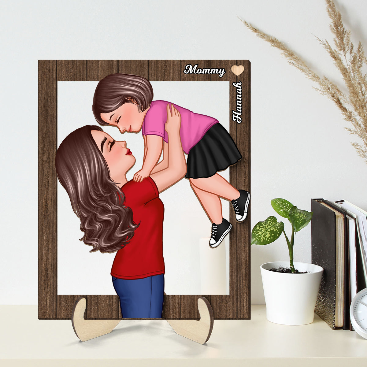 Grandma Mom Lifting Kid Frame Personalized 2-Layer Wooden Plaque