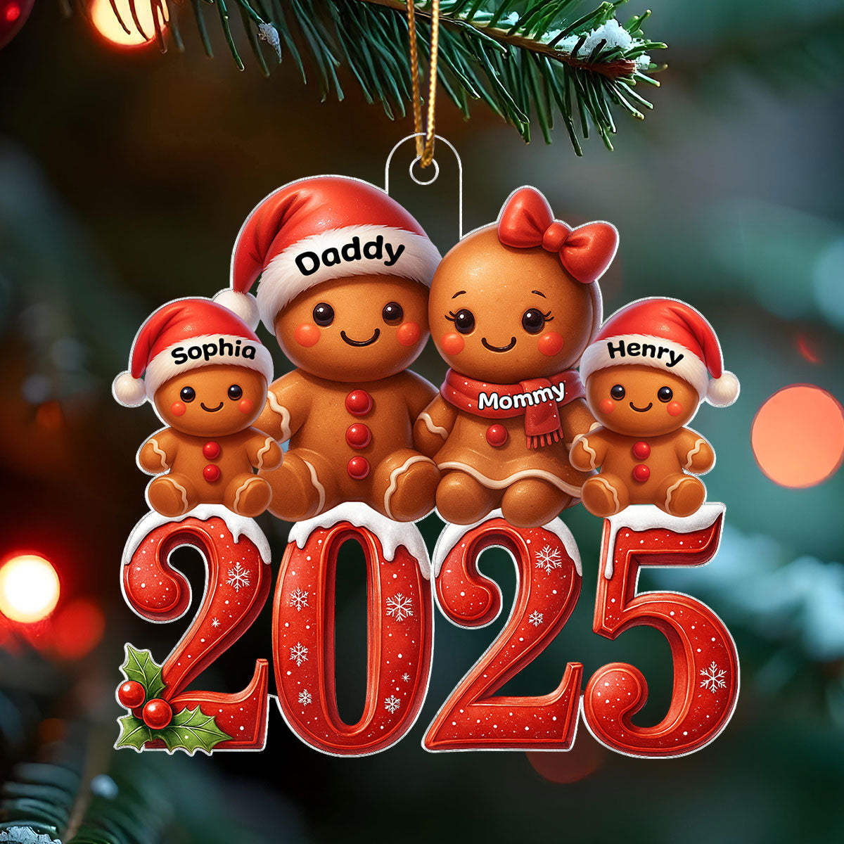 Family Gingergread 2025 Togetherness - Personalized Acrylic Ornament - Christmas Gift for Husband, Wife, Christmas Decor