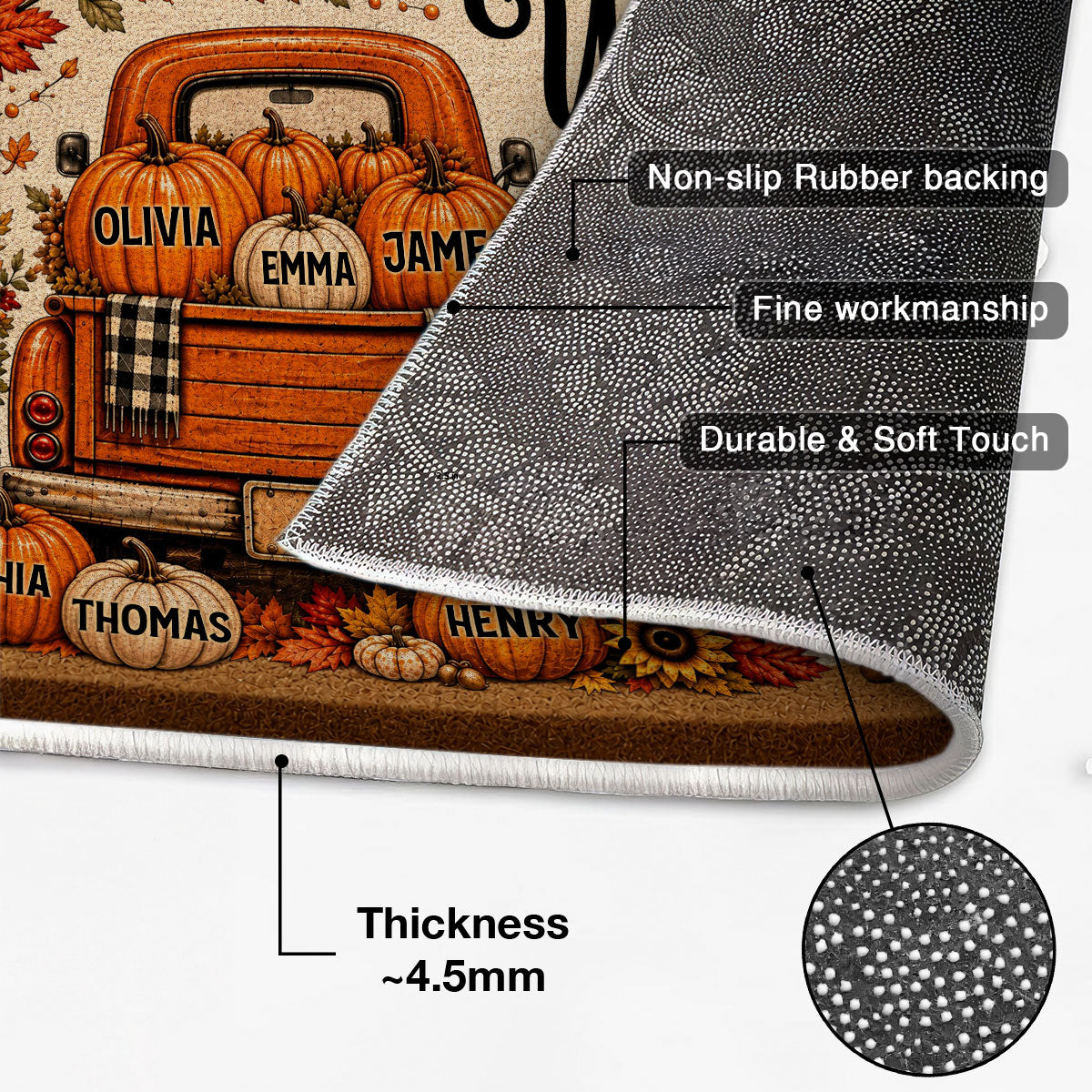 Floral Pumpkin Patch Truck Grandparent - Personalized Doormat - Fall Season Decor Gift, Gift For Grandma Grandpa