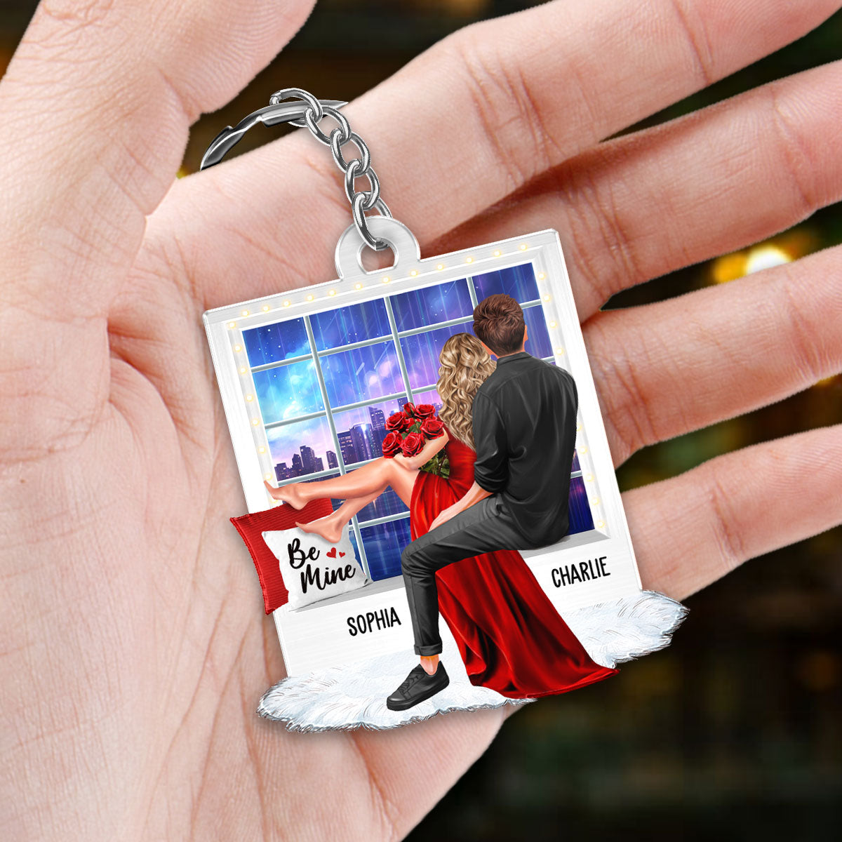Embracing Couples On Window Personalized Acrylic Keychain,  Gift, Anniversary Gift for Couples