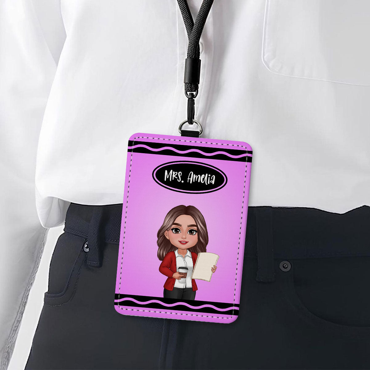 Crayon Themed Teacher Name Personalized ID Badge Holder, Back To School Gift