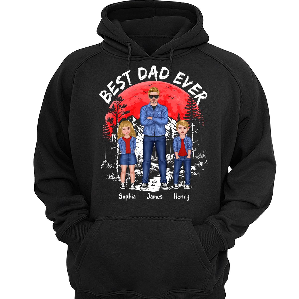 Best Dad Ever Man And Kids Standing Front View Personalized Shirt