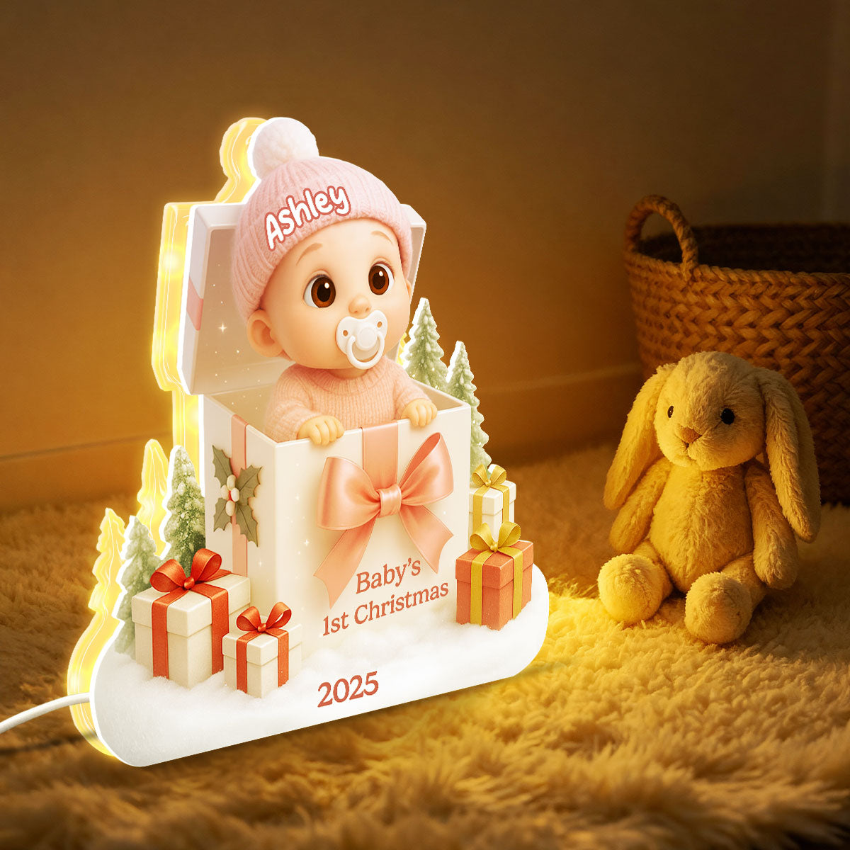 Baby's 1st Christmas Gift Box - Personalized Light Box - Christmas Keepsake for Baby, Newborn, Nursery Lamp