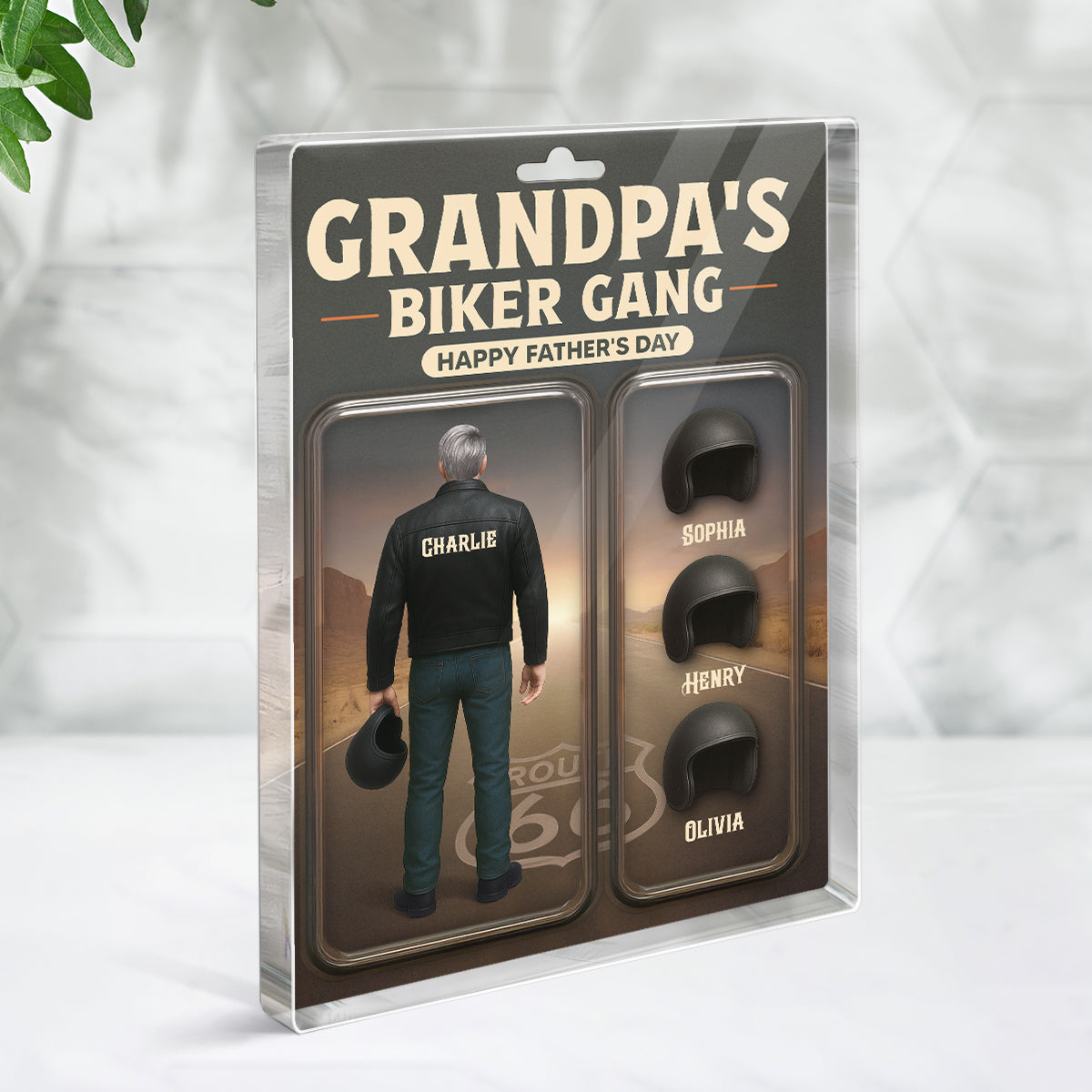 Grandpa's Dad's Biker Gang Custom Figure 3D Effect Personalized Rectangle Flat Acrylic Block Plaque, Gift For Dad