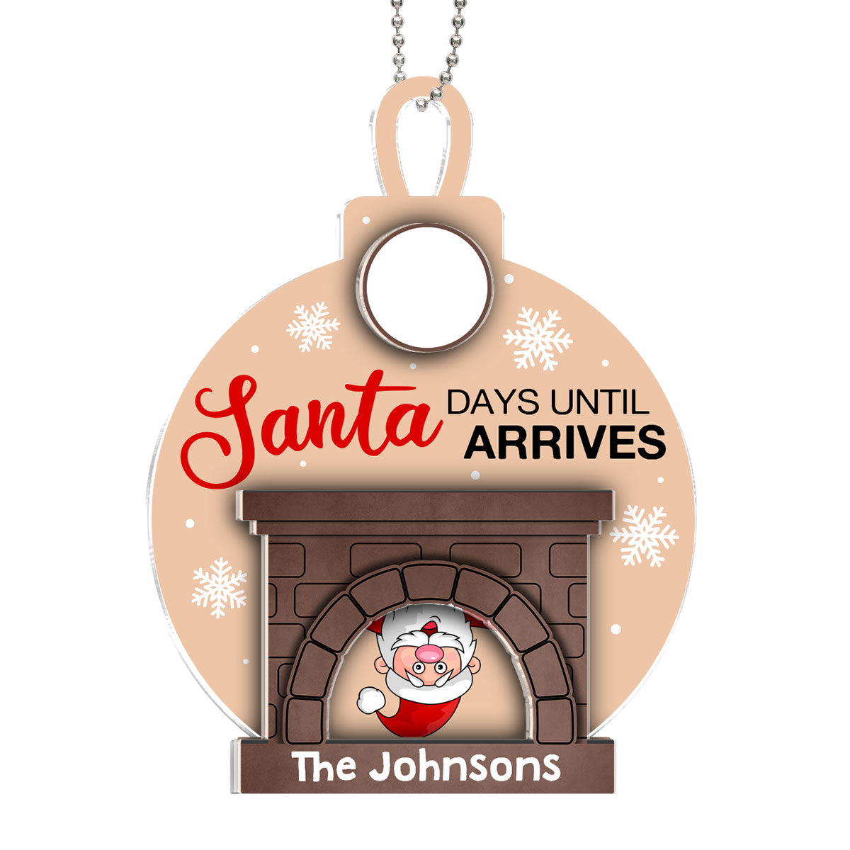 Days Until Santa Arrives Christmas Fireplace Countdown Personalized 2-Layer Acrylic Ornament