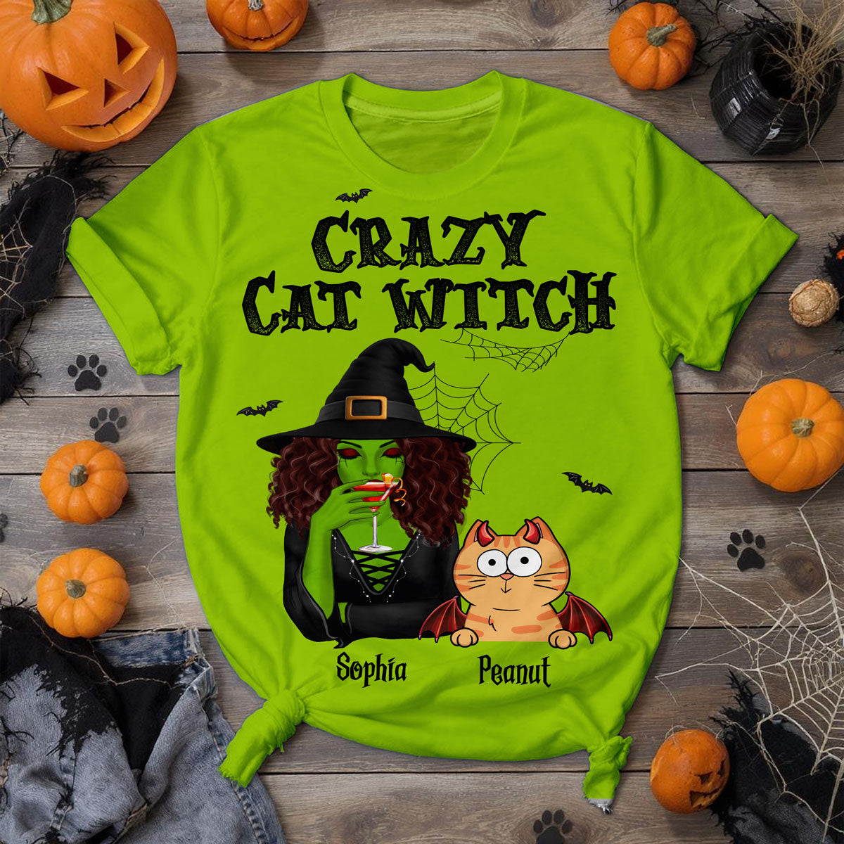 Halloween Green Witch Cat Mom Personalized Shirt, Spooky Halloween Costume For Cat Lovers