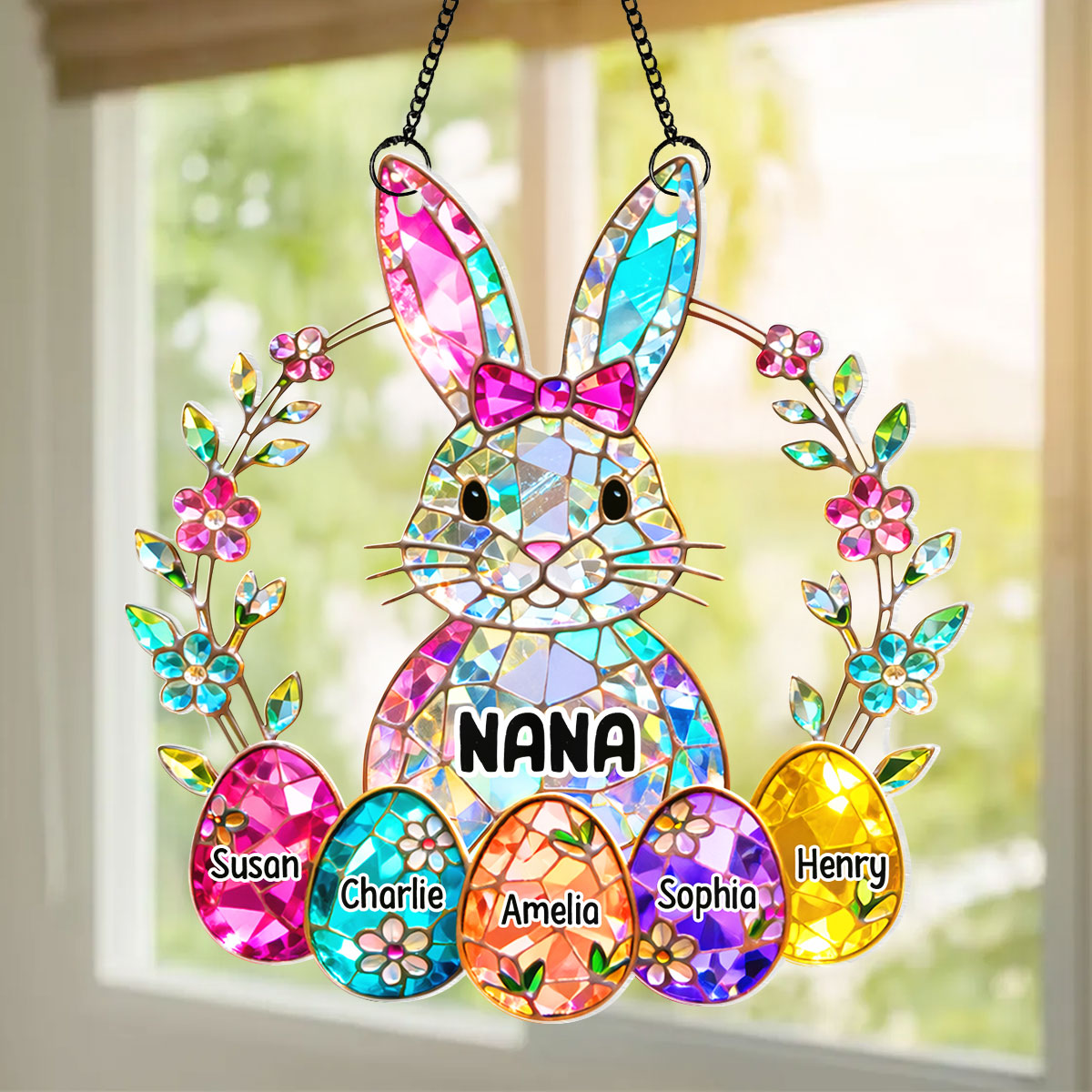 Bunny Grandma Easter Gift - Personalized Acrylic Window Hanging - Easter Gift, Mother's Day Gift for Grandma, Mom, Wife