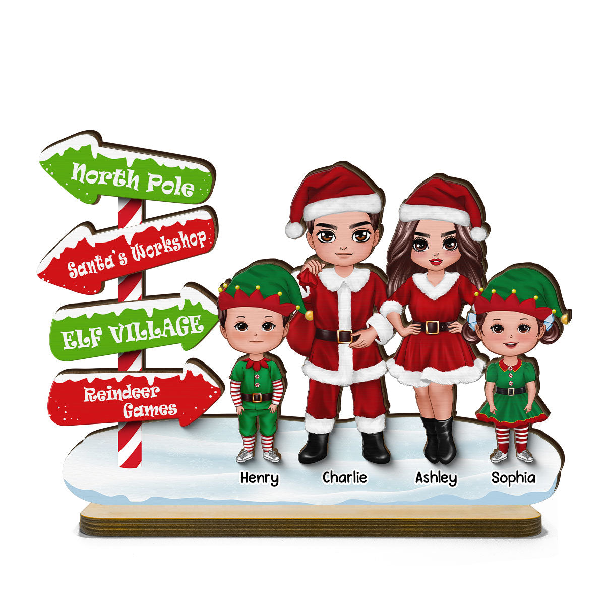 North Pole Sign Santa ELF Family Christmas Personalized 2-Layer Standing Wooden Plaque