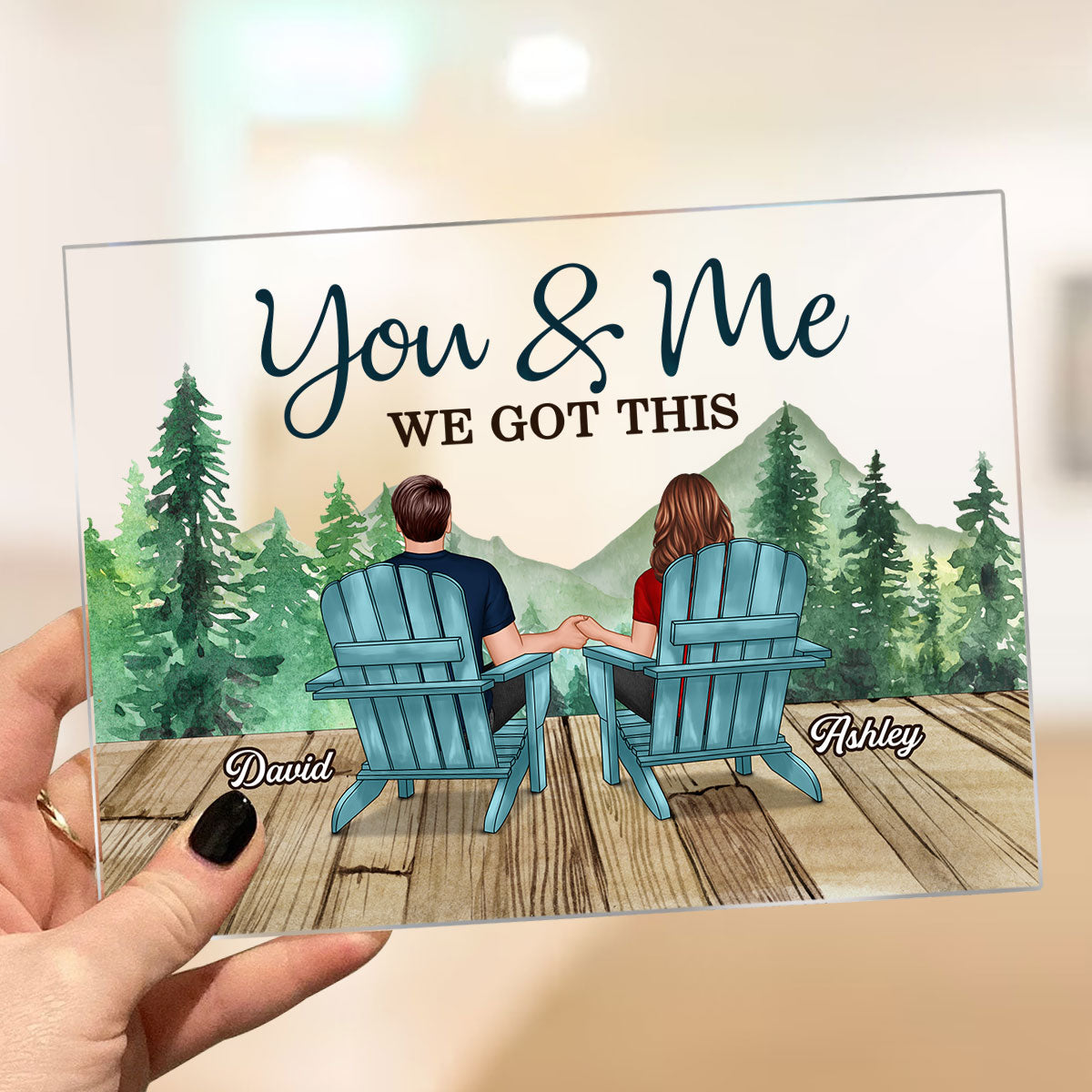 Forest Landscape Back View Couple Sitting Gift For Him For Her Personalized Acrylic Plaque