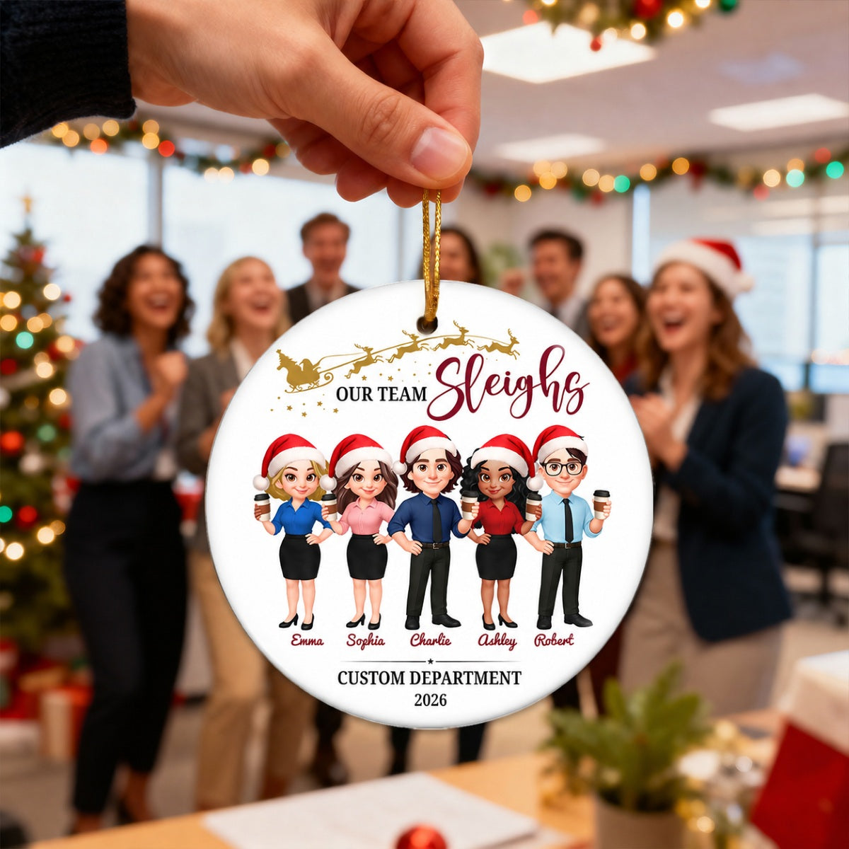 Our Team Sleighs - Personalized Ceramic Ornament - Funny Gift For Work Besties, Colleagues