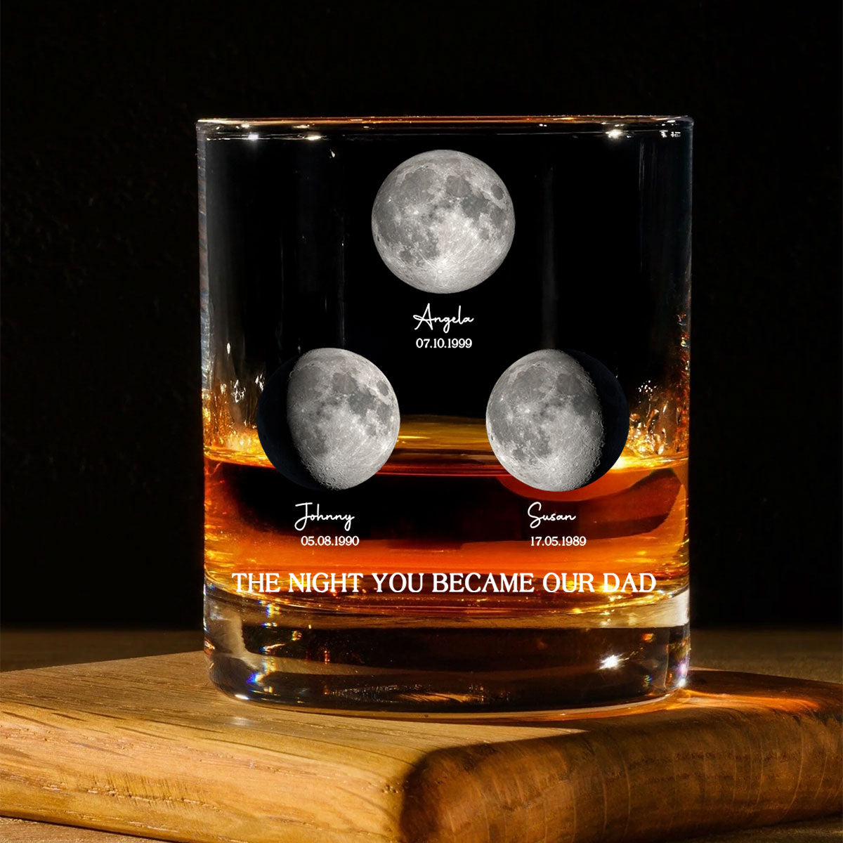 The Day You Became Our Dad, Custom Birth Moon Phase by Date Personalized Wine Glass, Father's Day Gift for Dad, Gift for Husband