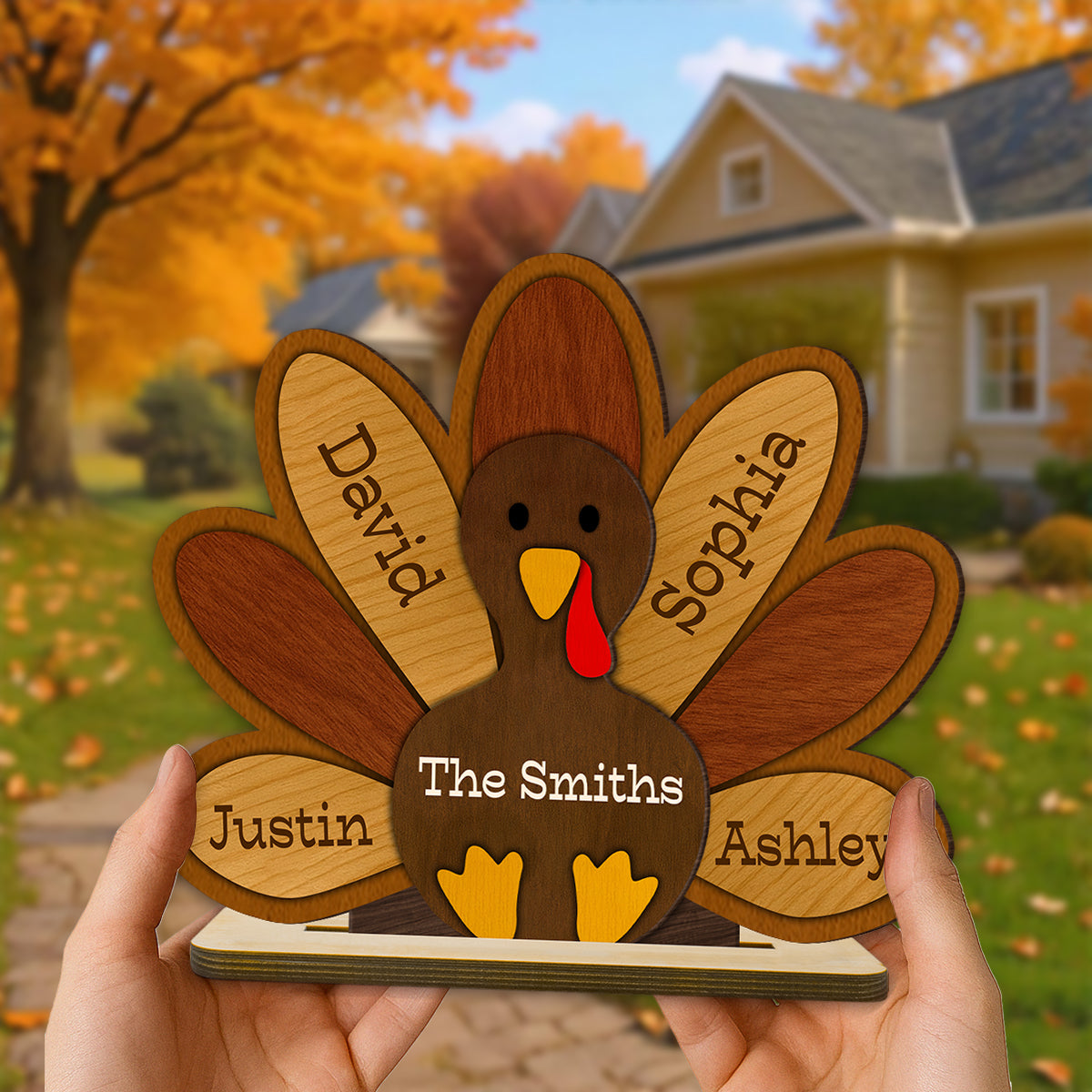 Grandma Turkey Thankful Grandma Personalized 2-Layer Standing Wooden Plaque