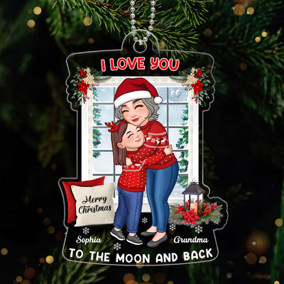 Grandma Hugging Grandkid By Christmas Window Personalized Acrylic Ornament