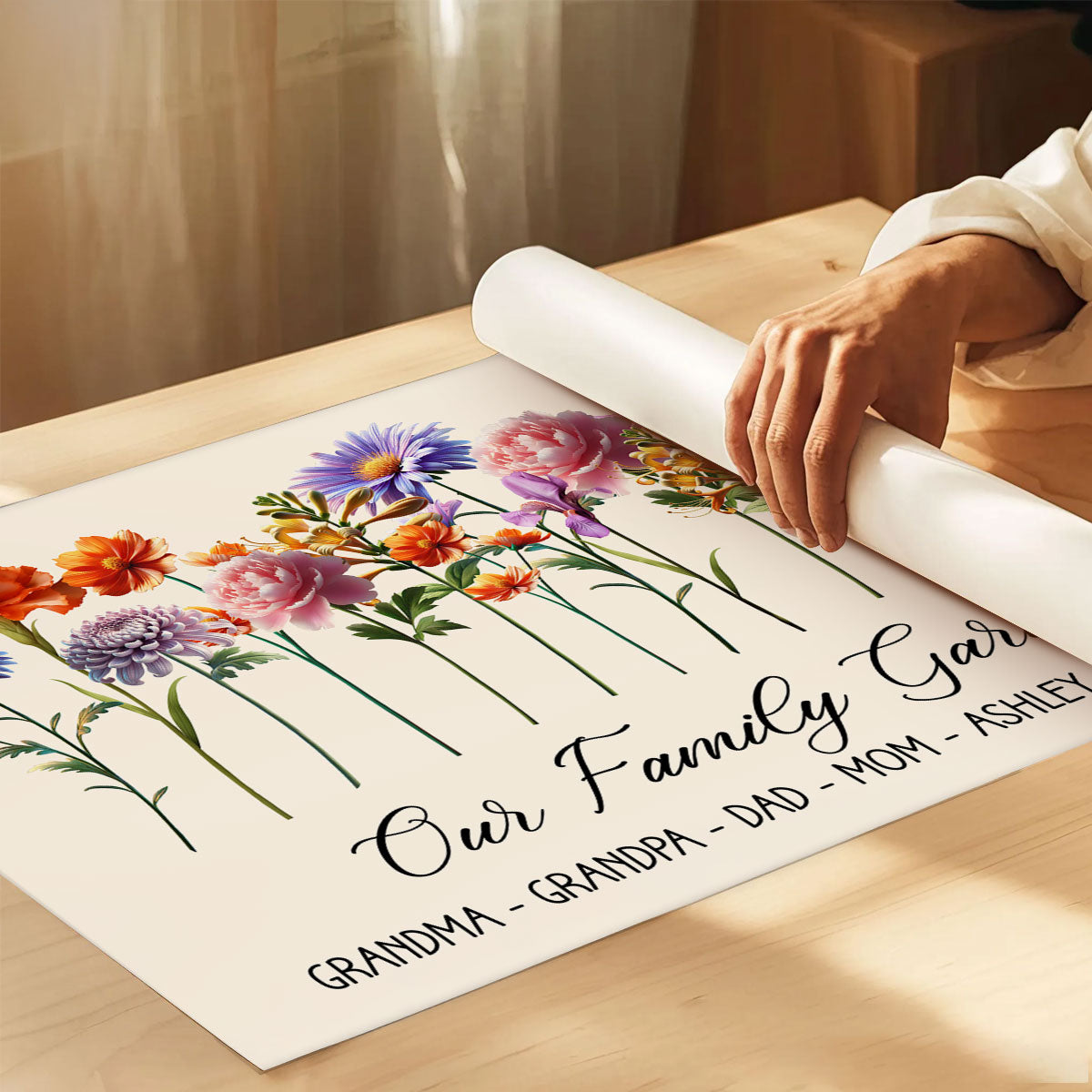 3D Effect Family Members Birth Month Flowers Personalized Poster, Gift For Mom, Grandma