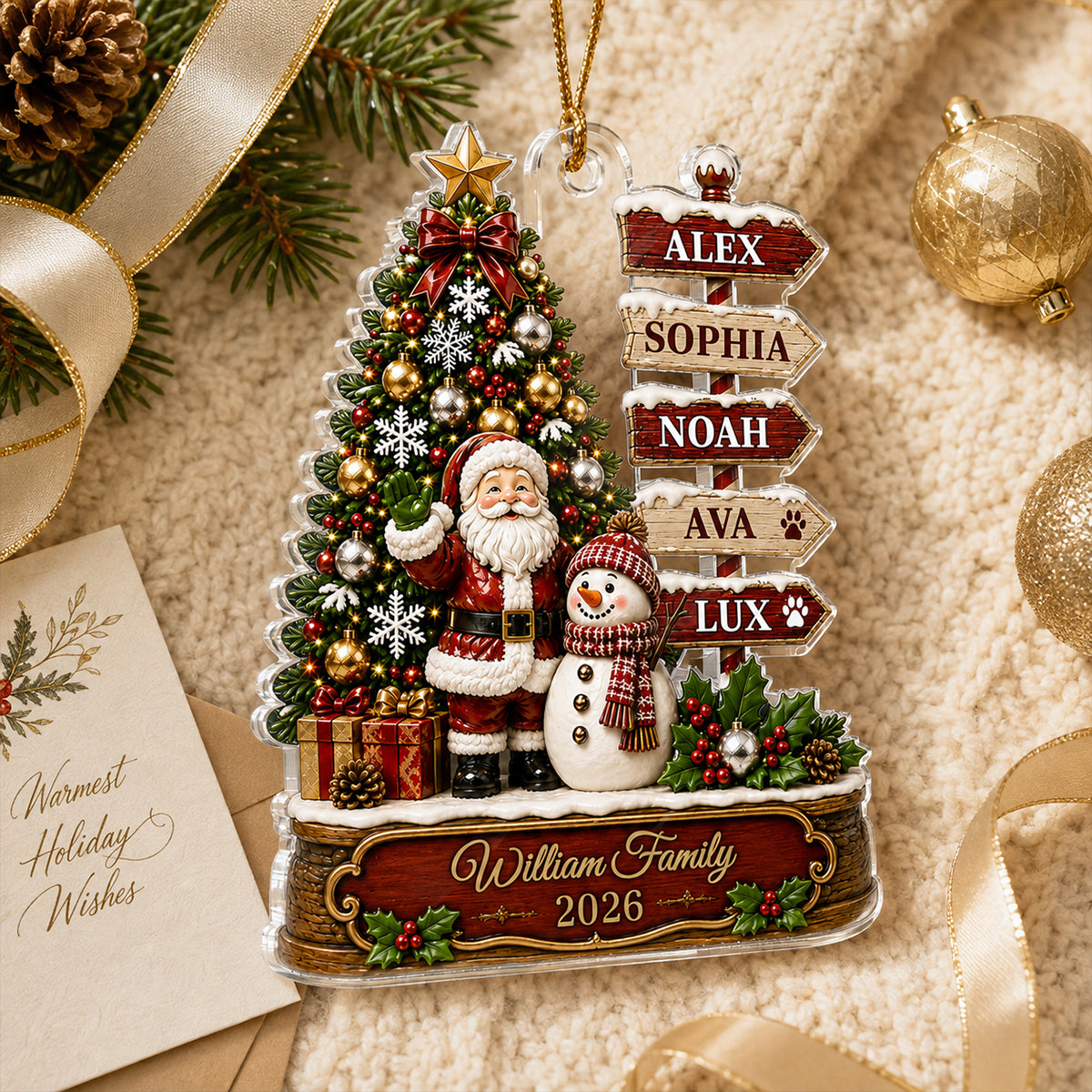 Family Christmas Tree Sign Post - Personalized Acrylic Ornament - Christmas Gift, Gift For Family