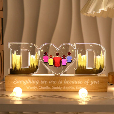 Dad Everything We Are Is Because Of You Back View Personalized LED Night Light, Father's Day Gift For Dad, Husband