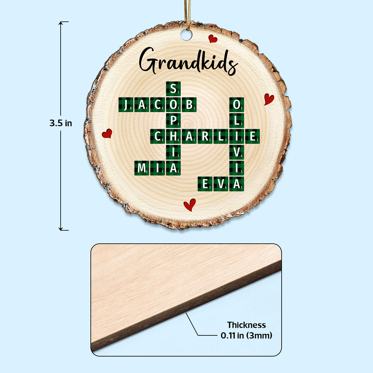 Family Unique Crossword Art Puzzle Checkered Pattern Personalized Wooden Ornament