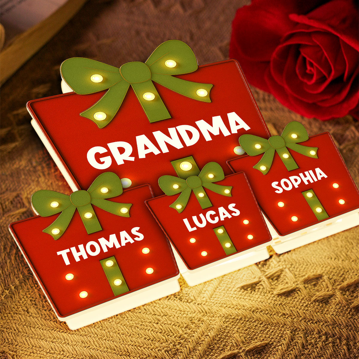 Christmas Grandma's Favorite Gifts Custom Kids Names Christmas Personalized LED Light Box