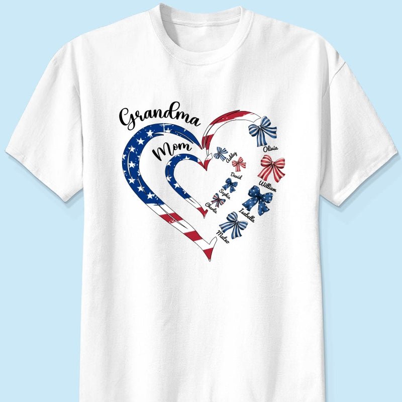 4th Of July First Mom Now Grandma Bow Personalized Shirt, Independence Day
