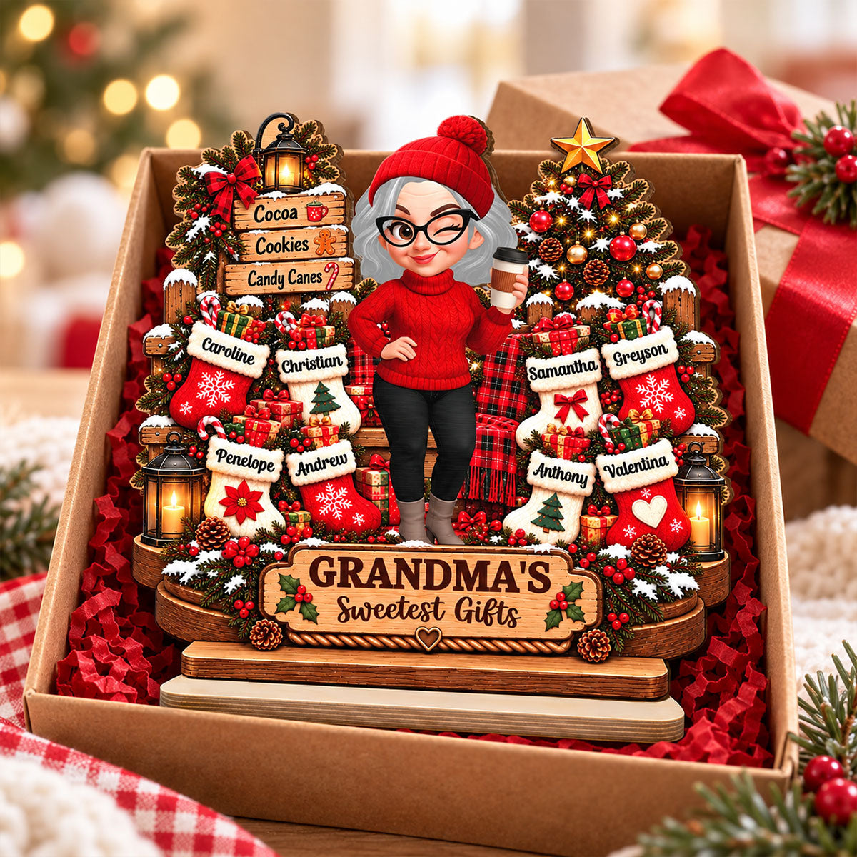 Grandma's Sweetest Gifts 2D Flat - Personalized 2-Layered Wooden Plaque - Christmas Decor For Grandma