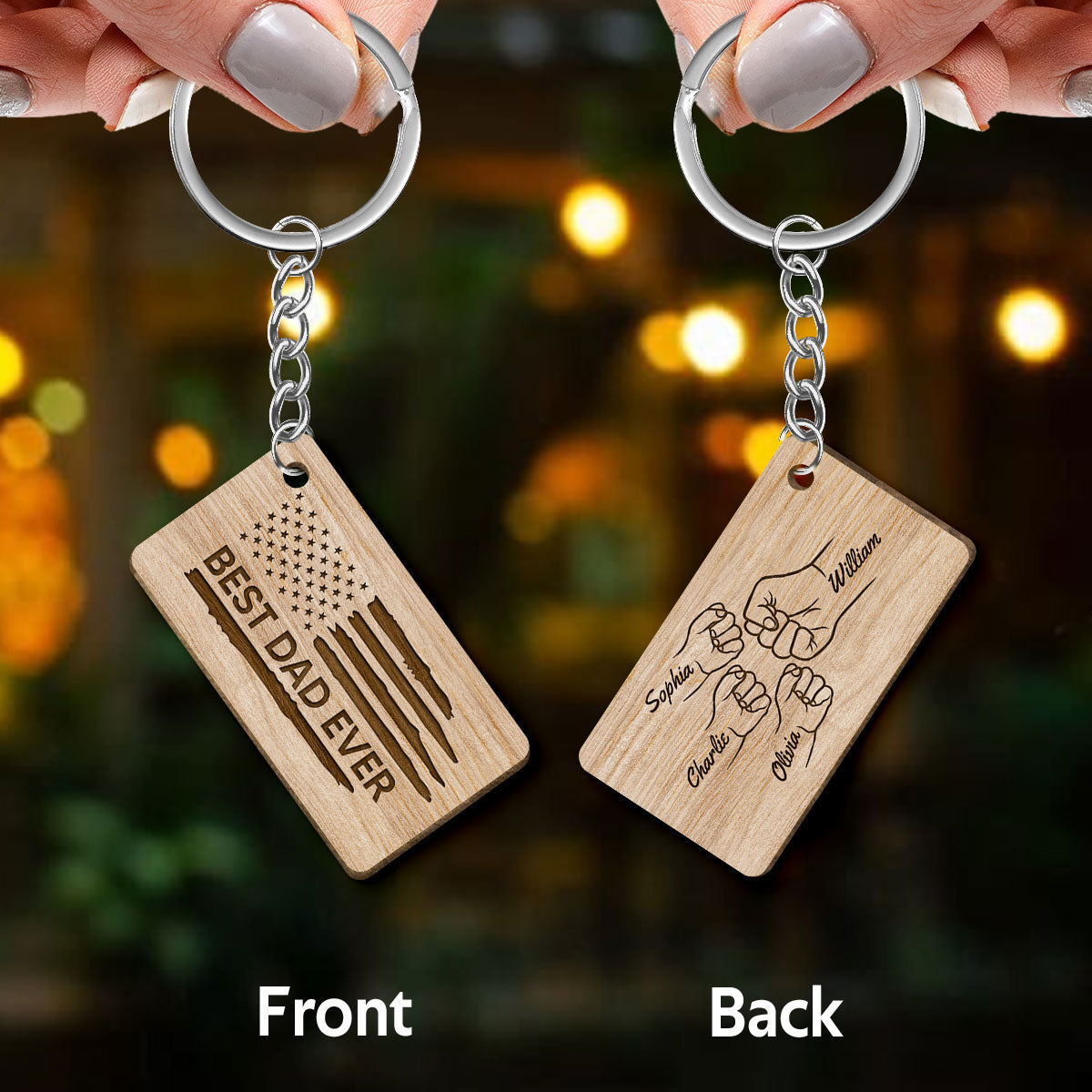 Best Dad Papa Grandpa Ever Fist Bump Outline Nation Flag Father‘s Day Gift For Husband Father Figures Personalized Wooden Keychain