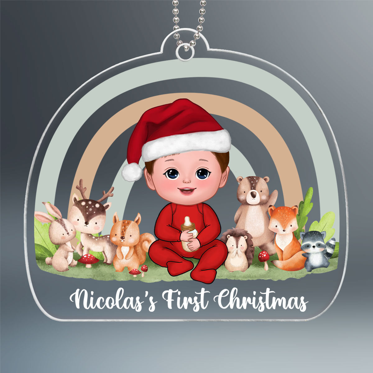 Rainbow Woodland Animals Baby's First Christmas Personalized Acrylic Ornament