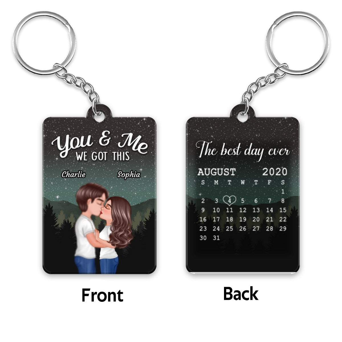 Couple Kissing Under Sky Night Anniversary Date Calendar Personalized Acrylic Keychain