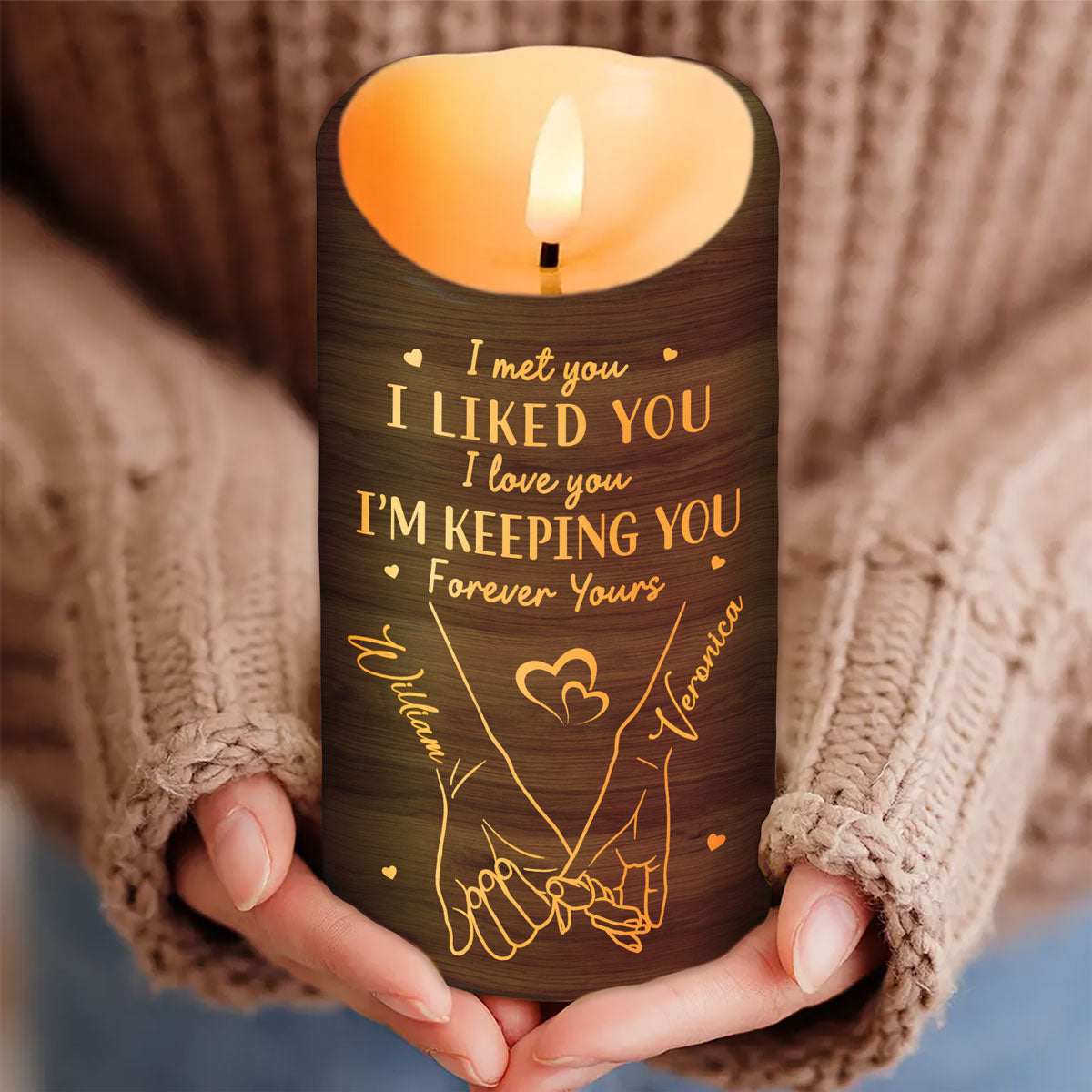 Couple Love Message Hand In Hand Outline Personalized LED Candle