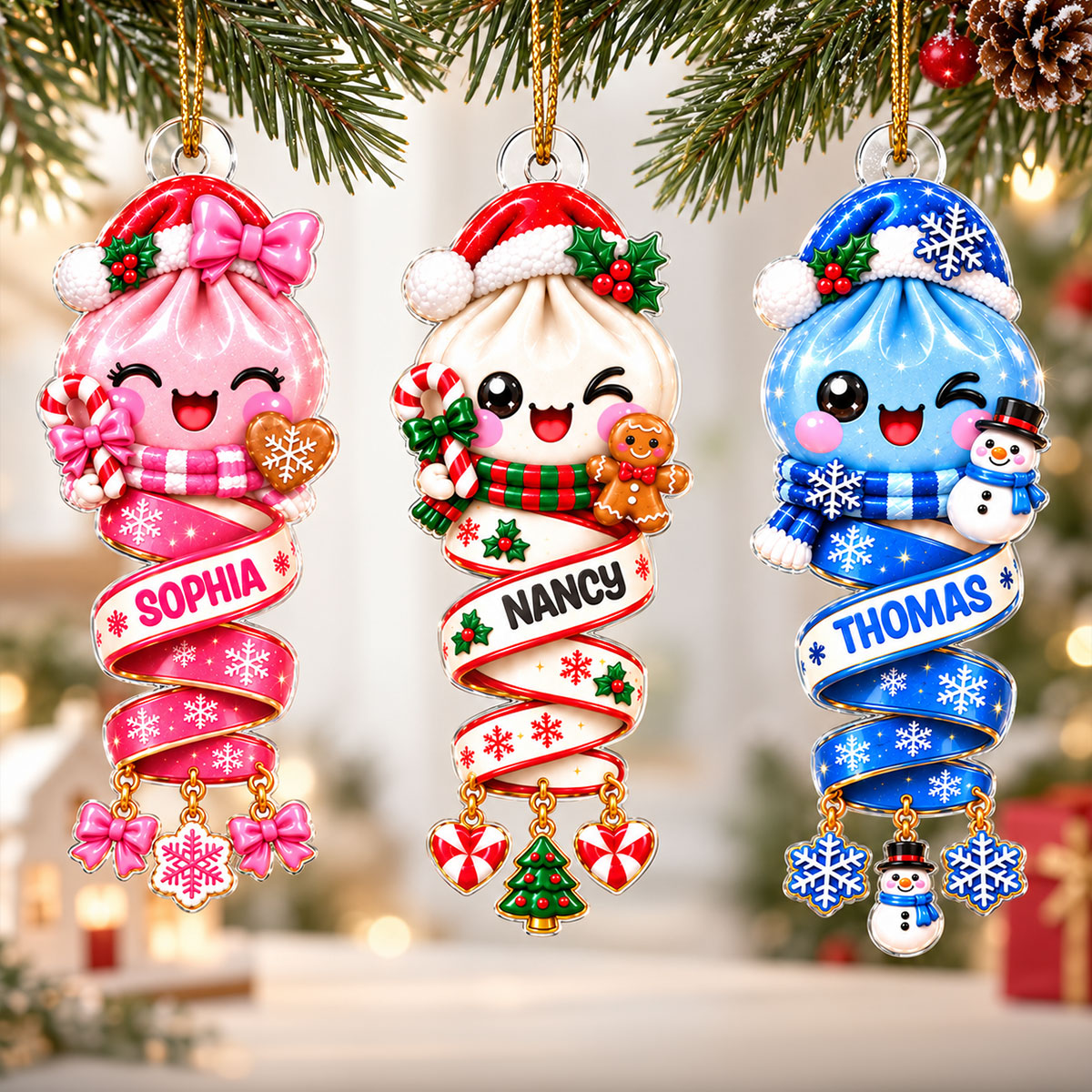 Cute Dumpling Kids Character - Personalized Acrylic Ornament - Christmas Gift for Daughter, Son, Kids