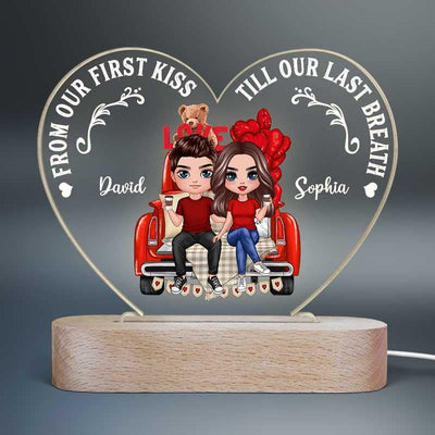 Doll Couple  Truck Back View Personalized Heart Plaque LED Night Light