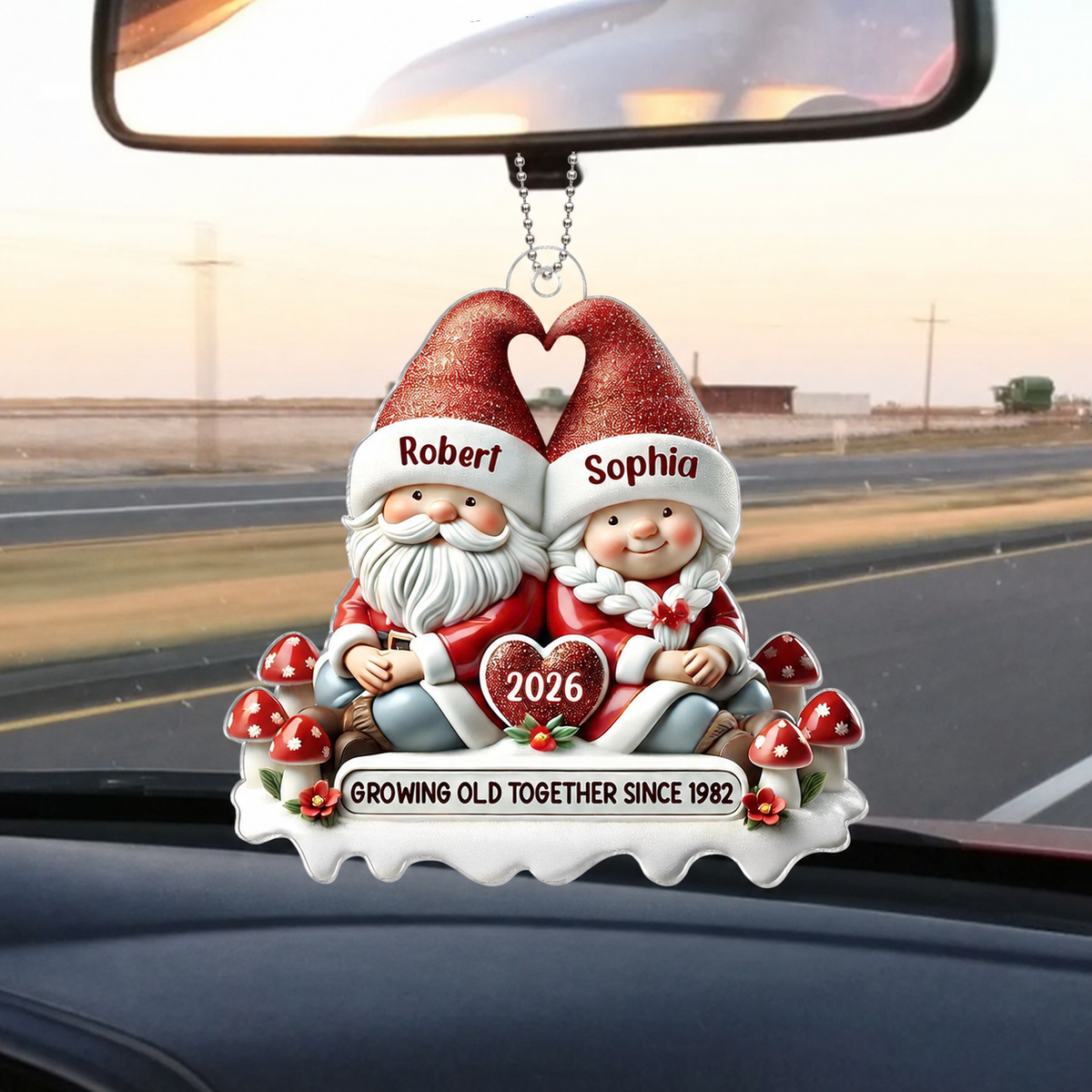 3D Effect Gnome Couple Personalized Acrylic Car Hanger Ornament, Valentine's Gift For Him, For Her, Husband, Wife