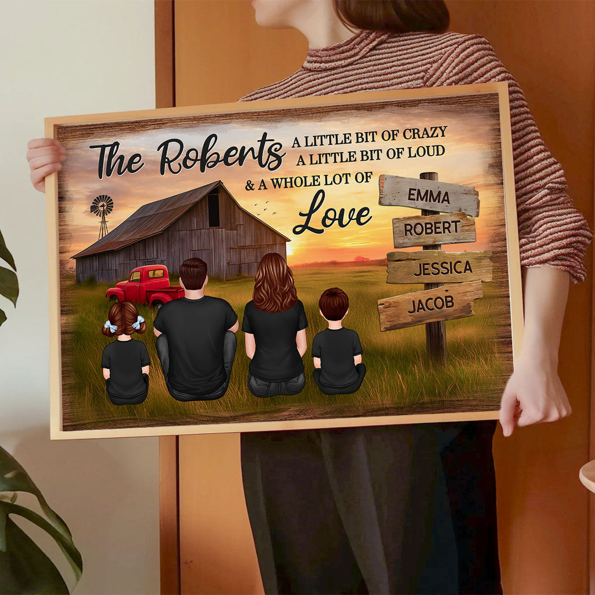 Family Wood Sign Sunset Farmhouse Personalized Poster, Father's Day gift for Dad, Husband, Grandpa